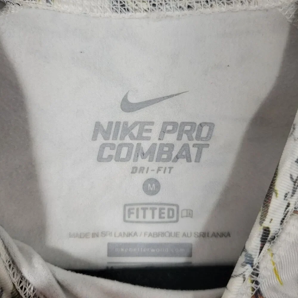 NIKE PRO COMBAT White Abstract Winter Camo Fitted Dri Fit Top SIZE MEDIUM